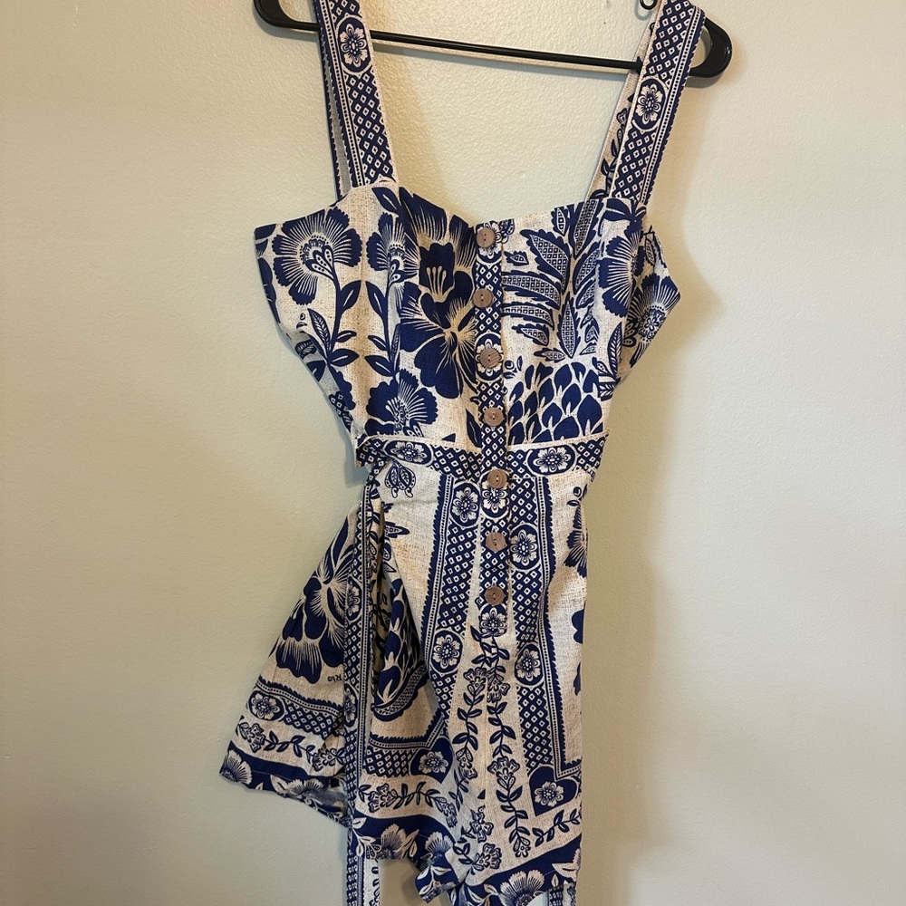 FARM Rio Blue and White Floral Mini Dress